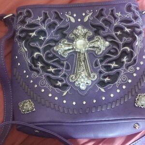 Purple Embellished Crossbody Bag